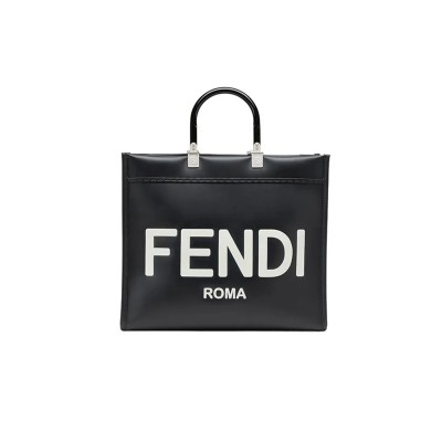 FENDI SUNSHINE MEDIUM BLACK LEATHER TOTE BAG 8BH386ABVLF1DG7 (35*31*17cm)